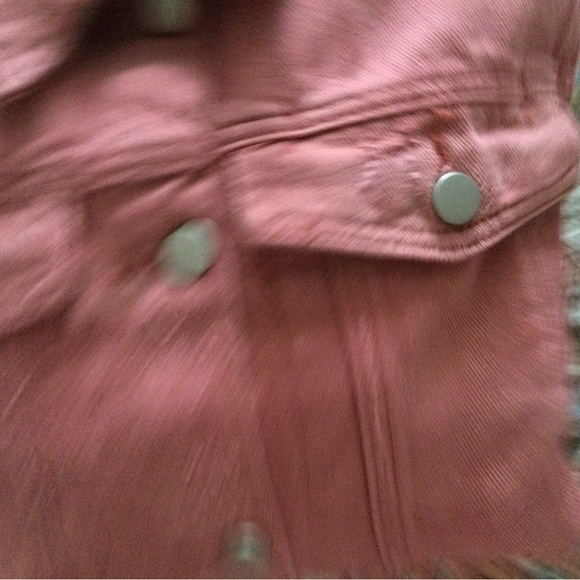 Denim Jacket NEW Large Raw Hemline Coral Salmon in Color - Picture 13 of 16